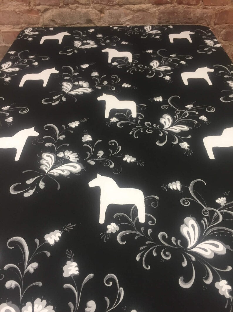Black Tablecloth Dala Horse Table Cotton Tablecloth Black Etsy