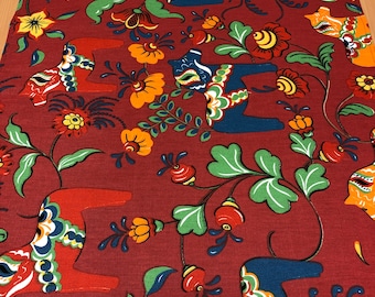Red Cotton Table Runner: Swedish Dala Horse Scandinavian Design