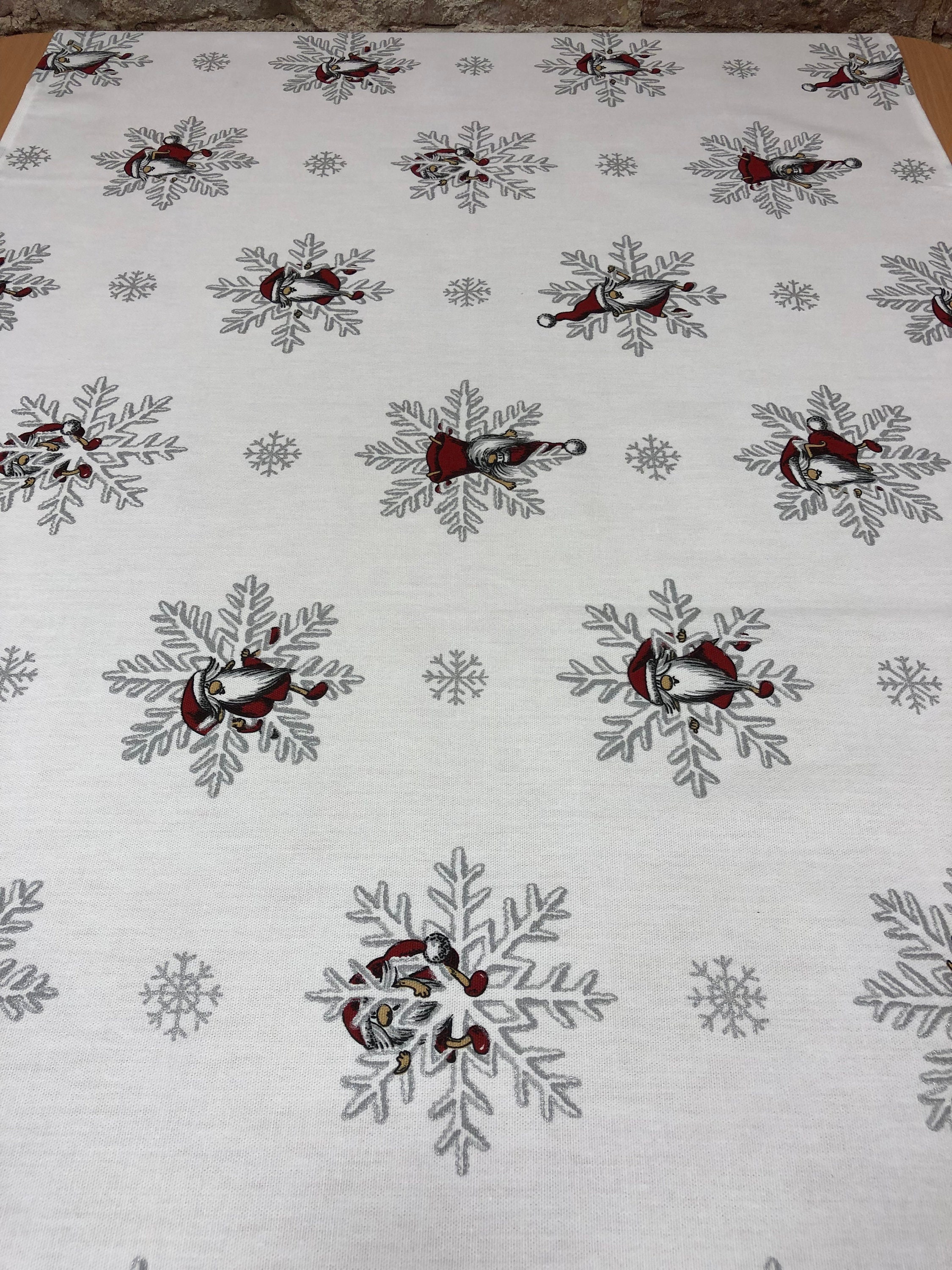 White Christmas Table Runner With Silver Snowflakes and Etsy