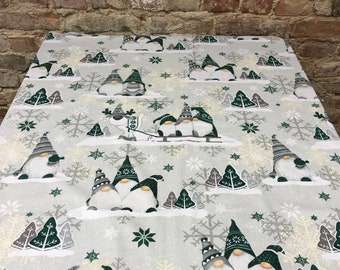 Christmas Cotton Tablecloth: Green Gnomes and Snowflakes