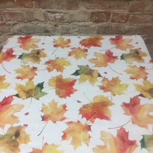 Rechteckige Tischdecke, weisse Baumwolltischdecke, Ahornblatt Tischdecke, Herbstlaub, skandinavisches Design, GESCHENK, bunte Tischdecke