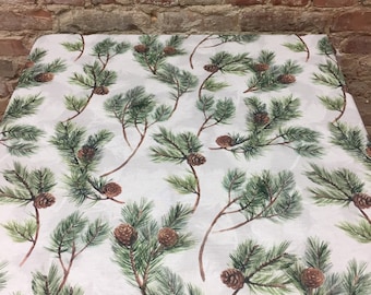 Christmas Cotton Tablecloth: Scandinavian Pine Branches Print