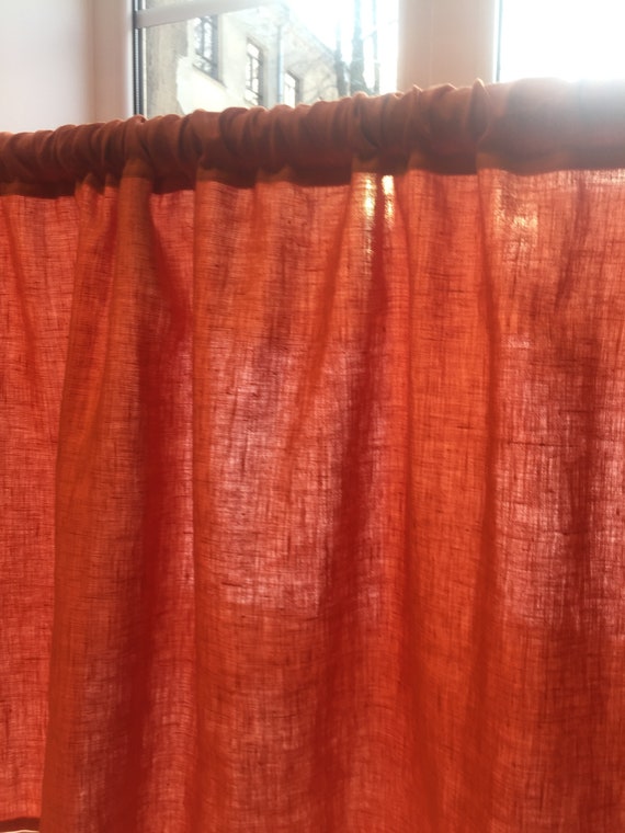 Orange Linen Curtains Stone Wash Linen Curtains Panel Etsy