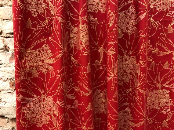 Red Cotton Curtains Panel Red Gold Curtains Scandinavian Design