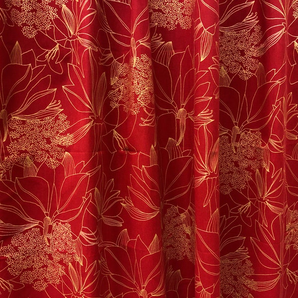 Red cotton curtains panel Red gold curtains Scandinavian design