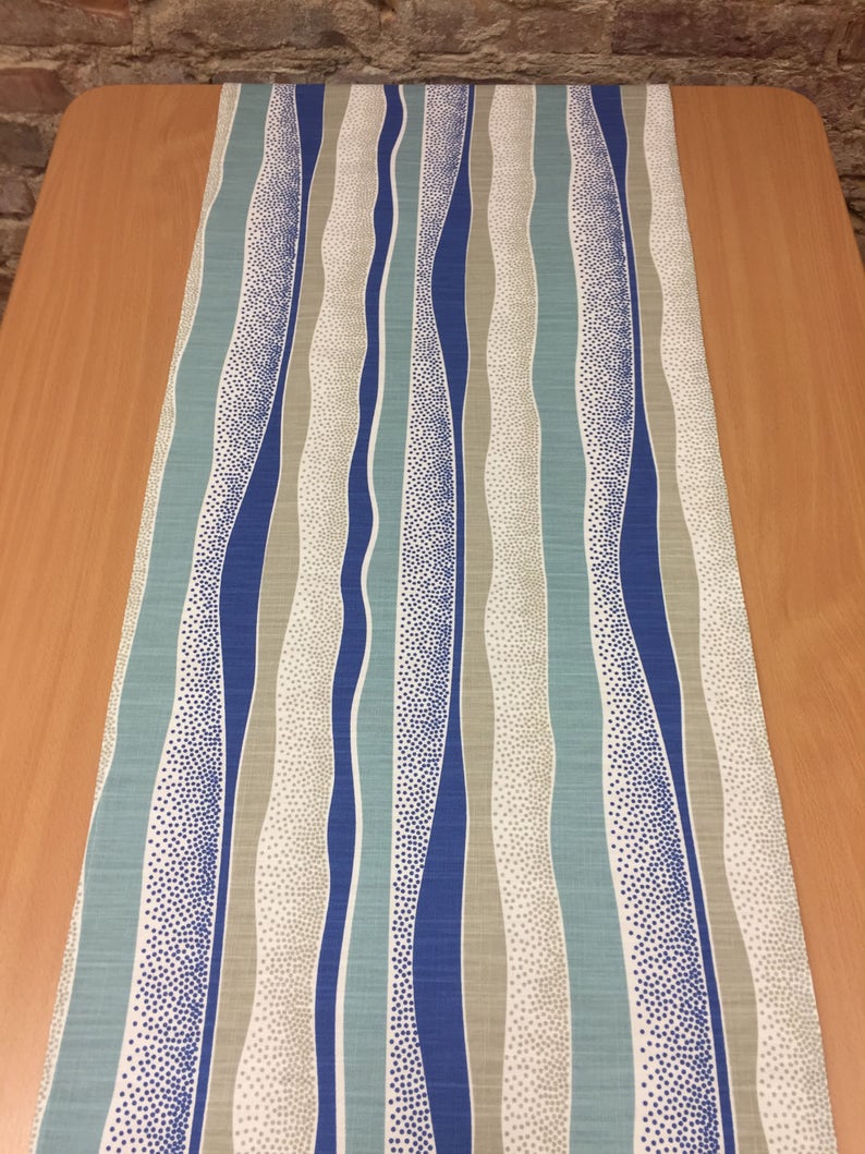 striped table runner Table runner blue beige bands dot modern style blue table runner