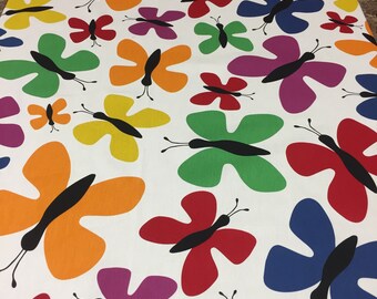Cotton Tablecloth: Modern Rainbow Butterfly Print, Made in Latvia