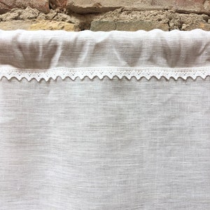 Cafe curtain White linen curtains Linen valance, Scandinavian linen curtains panel  White with lace curtain panel