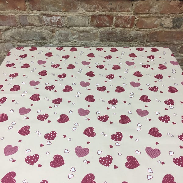 Beige tablecloth with red polka dot and striped hearts Hearts Valentines day table Valentines day gift Modern tablecloth rectangle table