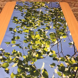 Blue Birch Leaves Table Runner: Cottage Chic Kitchen Decor