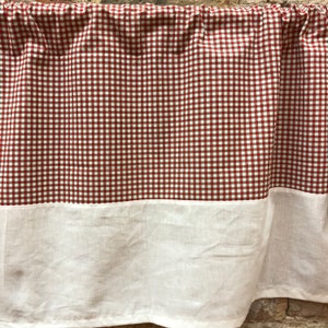 Cafe curtain red tartan cotton curtains ,cotton valance, Scandinavian linen curtains panel white with tartan curtain panel image 4
