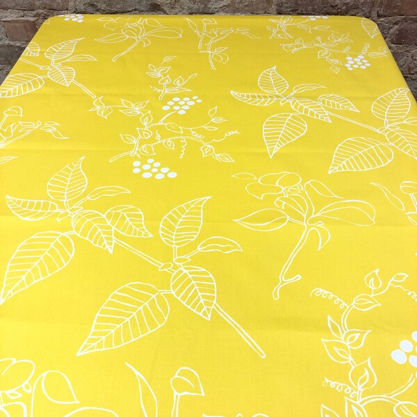 Mantel de algodón amarillo con plantas blancas y deja diseño escandinavo Rectángulo mantel de mesa amarillo de estilo moderno