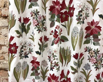 White floral curtain panels, cafe curtains, valance, Scandinavian design, extra long curtain