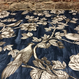 Blue Cotton Tablecloth: Modern Bird & Floral Print, Rectangle Table Decor
