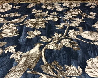 Blue tablecloth with birds in flower branches, modern style table, rectangle tablecloth, blue table cloth