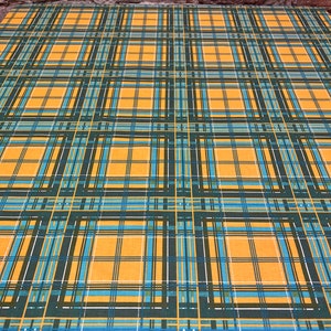 Cotton Rectangle Tablecloth: Turquoise & Yellow Plaid, Scandinavian Design