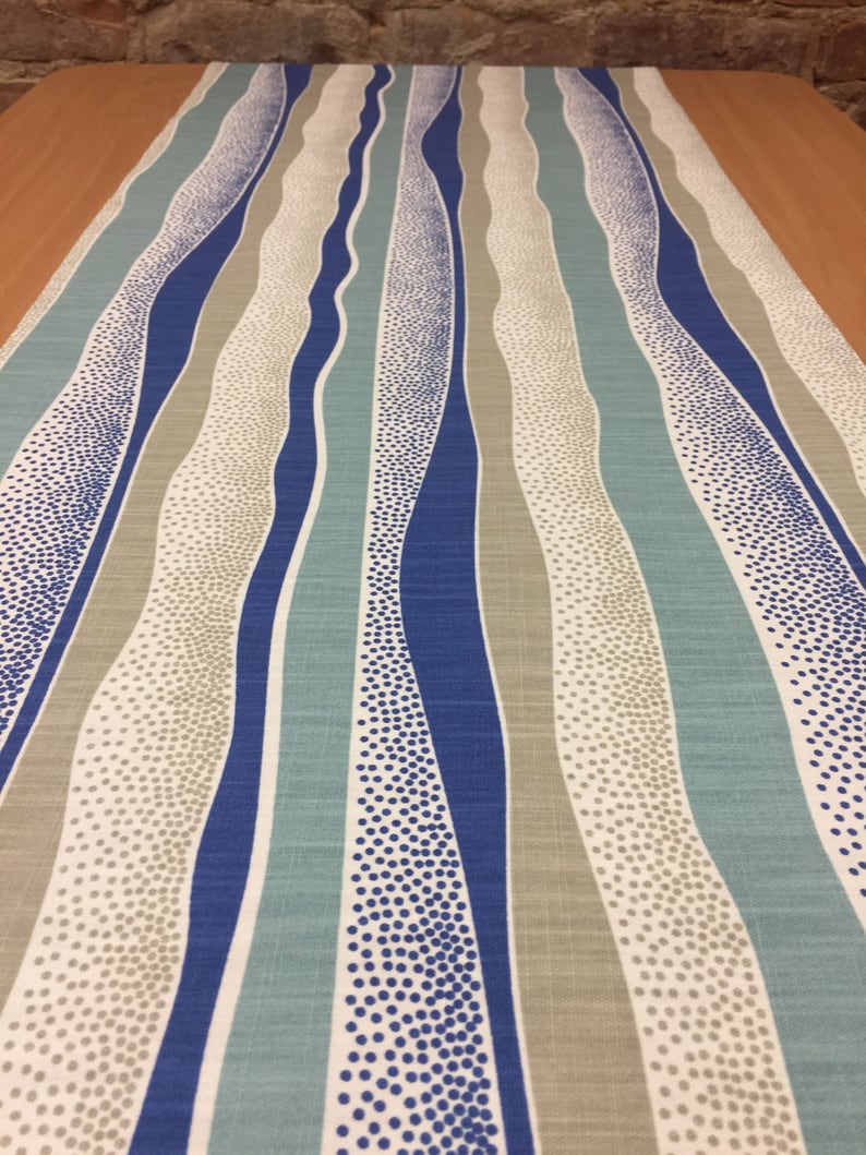 striped table runner Table runner blue beige bands dot modern style blue table runner