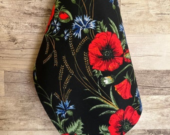 Scandinavian Cotton Tea Towel: Black Floral Kitchen Towel