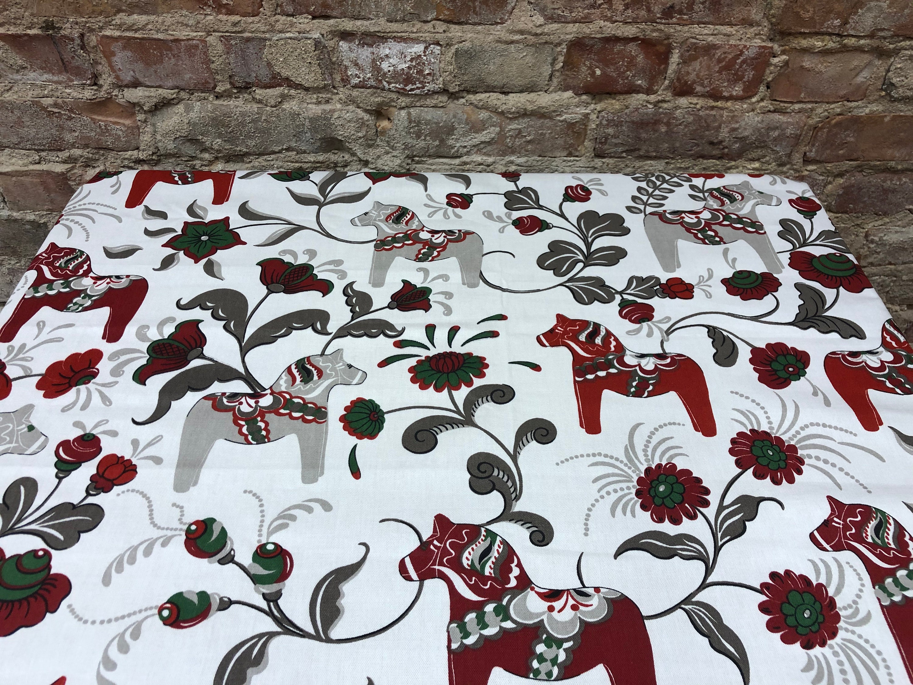 Swedish Dala Horse Tablecloth: Scandinavian Cotton Christmas Decor