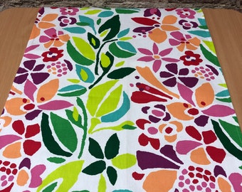 White cotton  Table runner white with green red leaves, Scandinavian design, botanical tablecloth, gift