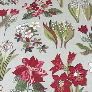 Gray cotton tablecloth with red flowers,floral tablecloth, Scandinavian cotton, spring flowers, Floral table decor, modern tablecloth