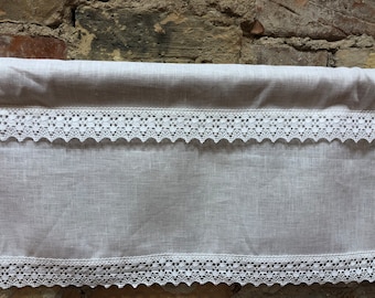 Cafe curtain White linen curtain Linen valance, Scandinavian linen curtain panel White with lace curtain panel farmhouse curtain