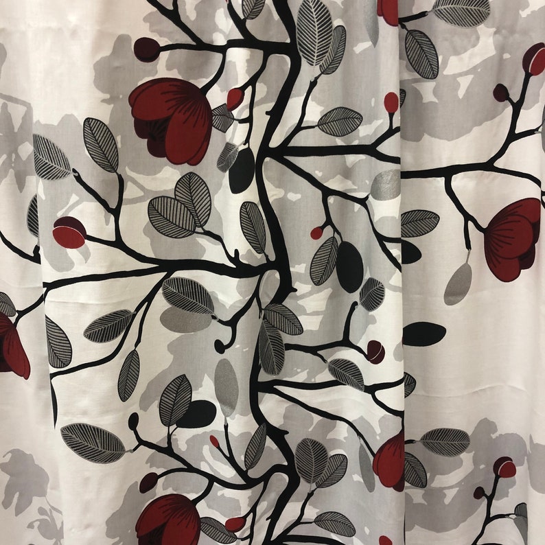 Cotton curtains panels Magnolia Blossom curtains elegant red | Etsy