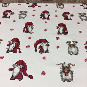 Scandinavian Christmas Tablecloth: Santa & Snowflakes Cotton Runner