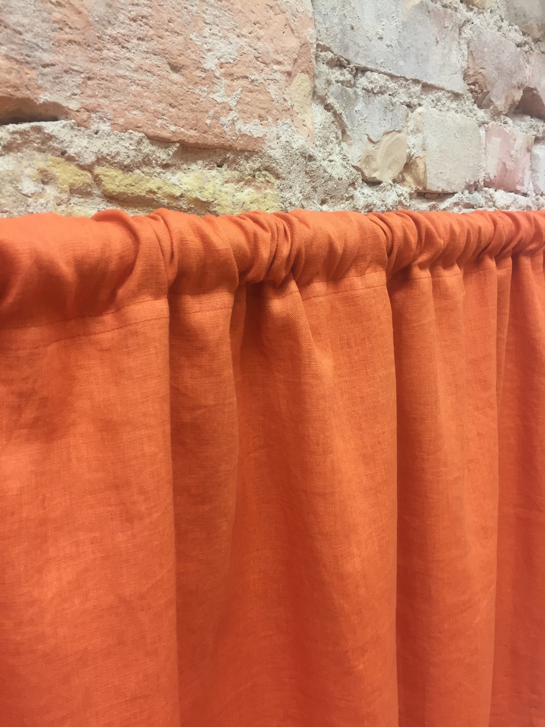 Orange Linen Curtain, Stone Wash Linen Curtains Panel, Valance, Natural