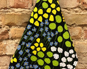 Floral Cotton Tea Towel: Scandinavian Black Flower Kitchen Towel