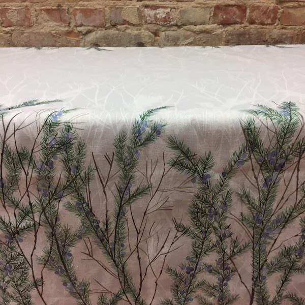 Christmas tablecloth light grey with branch branches tablecloth juniper branches with berries Scandinavian design, Christmas gift, rectangle