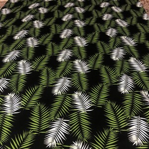 Black tablecloth with white and green leaves, modern tablecloth, cotton table cloth