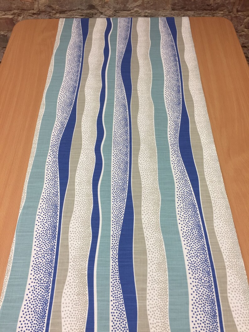 striped table runner Table runner blue beige bands dot modern style blue table runner