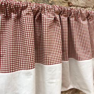 Cafe curtain red tartan cotton curtains ,cotton valance, Scandinavian linen curtains panel  white with tartan curtain panel