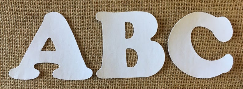 White Fabric Iron on Letters appliqué | Etsy