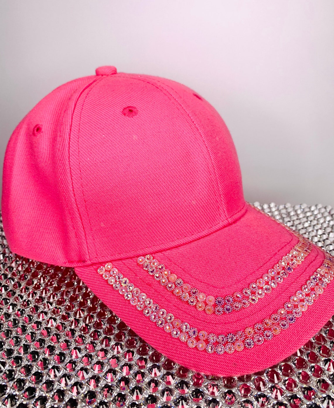 Hot pink ab acrylic stones embellished baseball hat Etsy