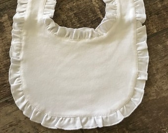 Ruffle Baby Bibs, Blank Bib, White Bib, White Cottton Bib