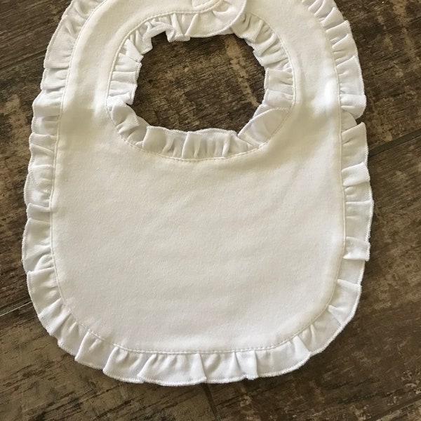 Ruffle Baby Bibs, Blank Bib, White Bib, White Cottton Bib