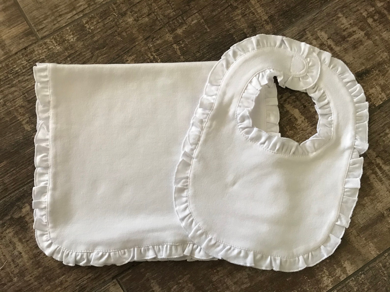 Ruffle Baby Bibs and Burp Pad, Blank Ruffle Baby Bib, Blank Ruffle Burp Pad, Blank Ruffle Burp