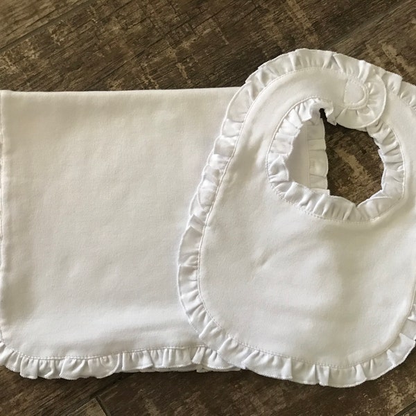 Ruffle Baby Bibs and Burp Pad, Blank Ruffle Baby Bib, Blank Ruffle Burp Pad, Blank Ruffle Burp Cloth, Ruffle Burp Pad, Ruffle Burp Cloth,