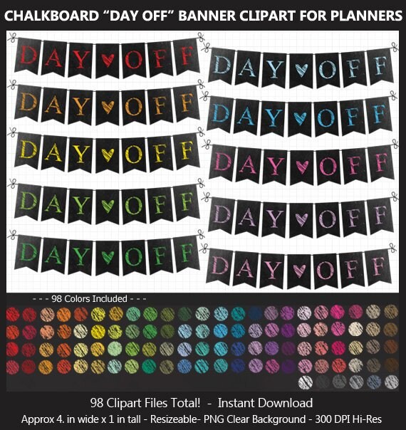 Chalk Day Off Banner Clipart Pack For Planners 98 Fun Etsy