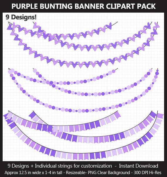 Purple Bunting Banner Clipart Pack Wedding Baby Shower Etsy