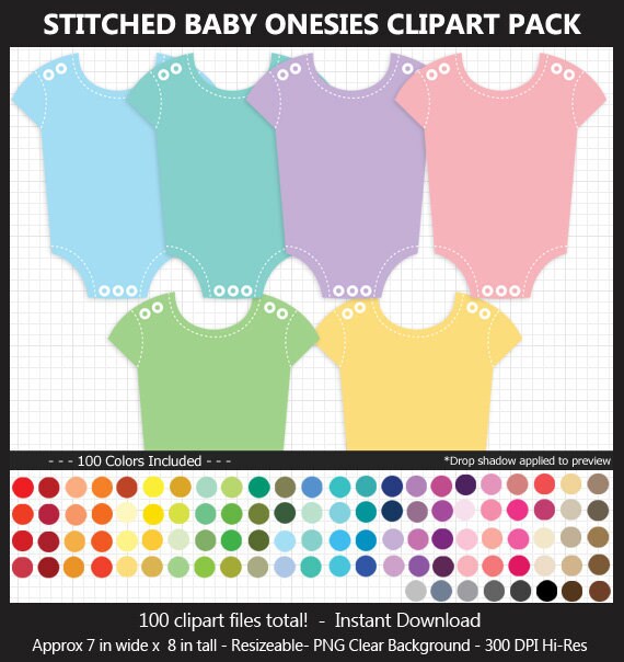 Stitched Baby Onesie Clipart 100 Colors Baby Shower Etsy