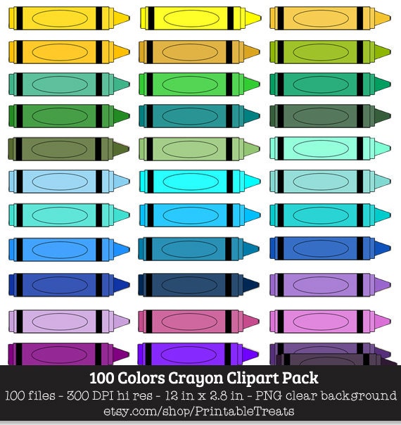 Giant Crayon Clipart Pack 100 Colors School Kids Etsy
