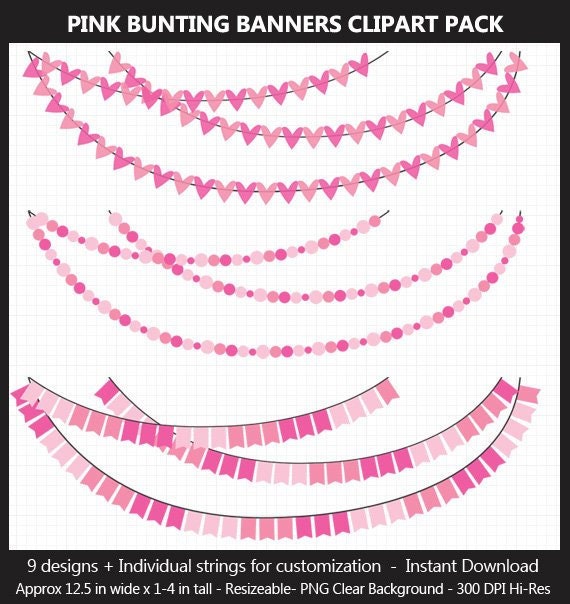 Pink Bunting Banner Clipart Pack Wedding Baby Shower Etsy