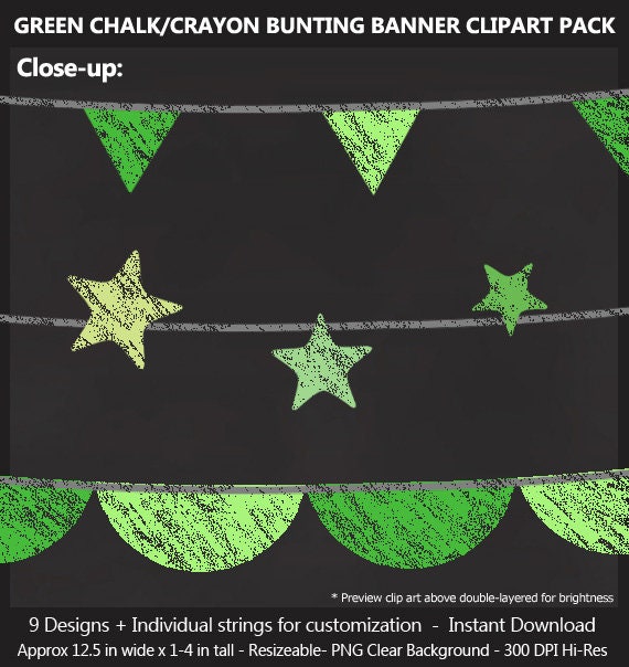 Green Chalk Bunting Banner Clipart Bonus Free Chalkboard Etsy
