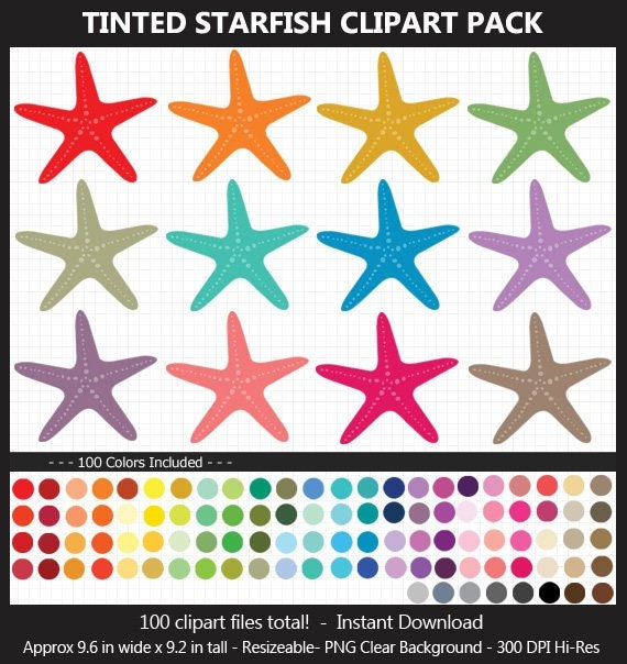 Giant Tinted Starfish Clipart 100 Colors Ocean Under The Etsy