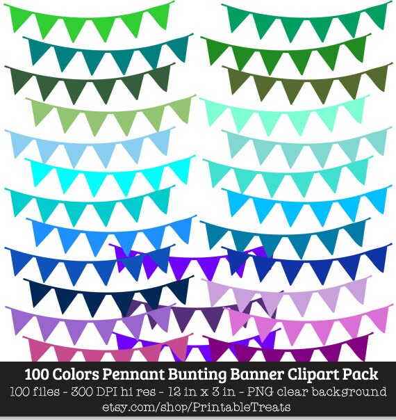 Pennant Bunting Banner Clipart 100 Colors Printable Etsy