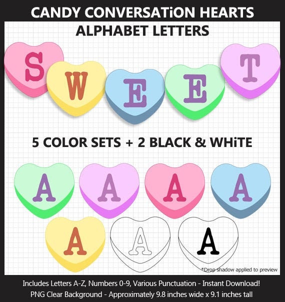 Candy Conversation Hearts Alphabet Banner Clip Art Letters Etsy