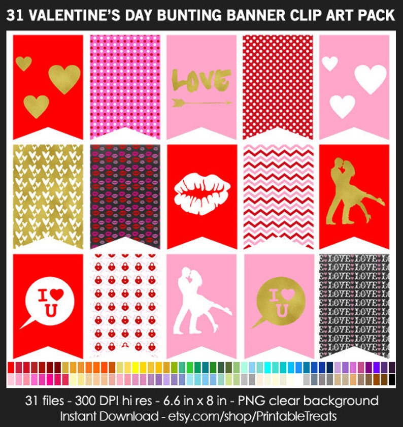 Valentine S Day Bunting Banner Clipart Pack Etsy